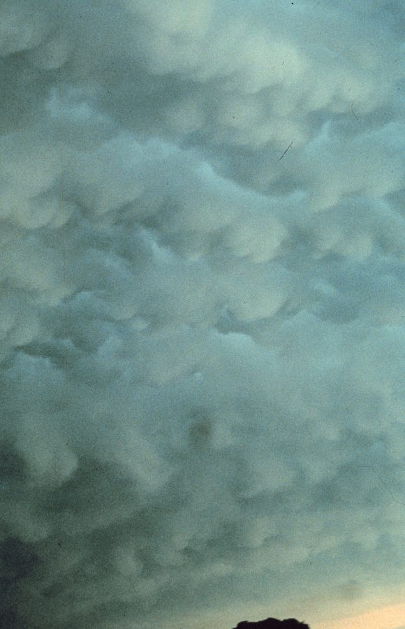 Nubes mammatus colgando de la base de una tormenta.